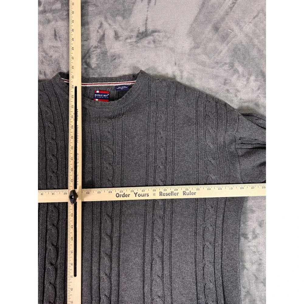 Vintage Bugle Boy Classics‎ Men Gray Cable Knit Fisherman Sweater Pullover XL